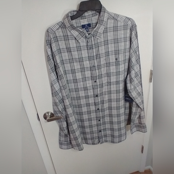 2 George Men Size 3XL Gray, Bown Plaid Long Sleeve Button Down Poplin Shirts - Picture 3 of 13